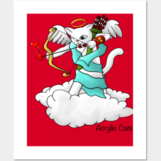 Valentine's Day Snow White Cupid Cat Posters and Art